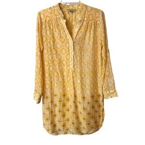 Roberta Roller Rabbit Tunic Silk Blend Lightweight 1/4 Button Down Roll Tab XS